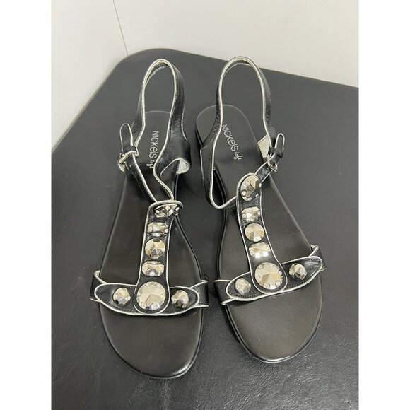 Nickels Soft Black T Strap Open Toe Sandals Adjustable Ankle Strap Size 8.5M - Picture 5 of 8